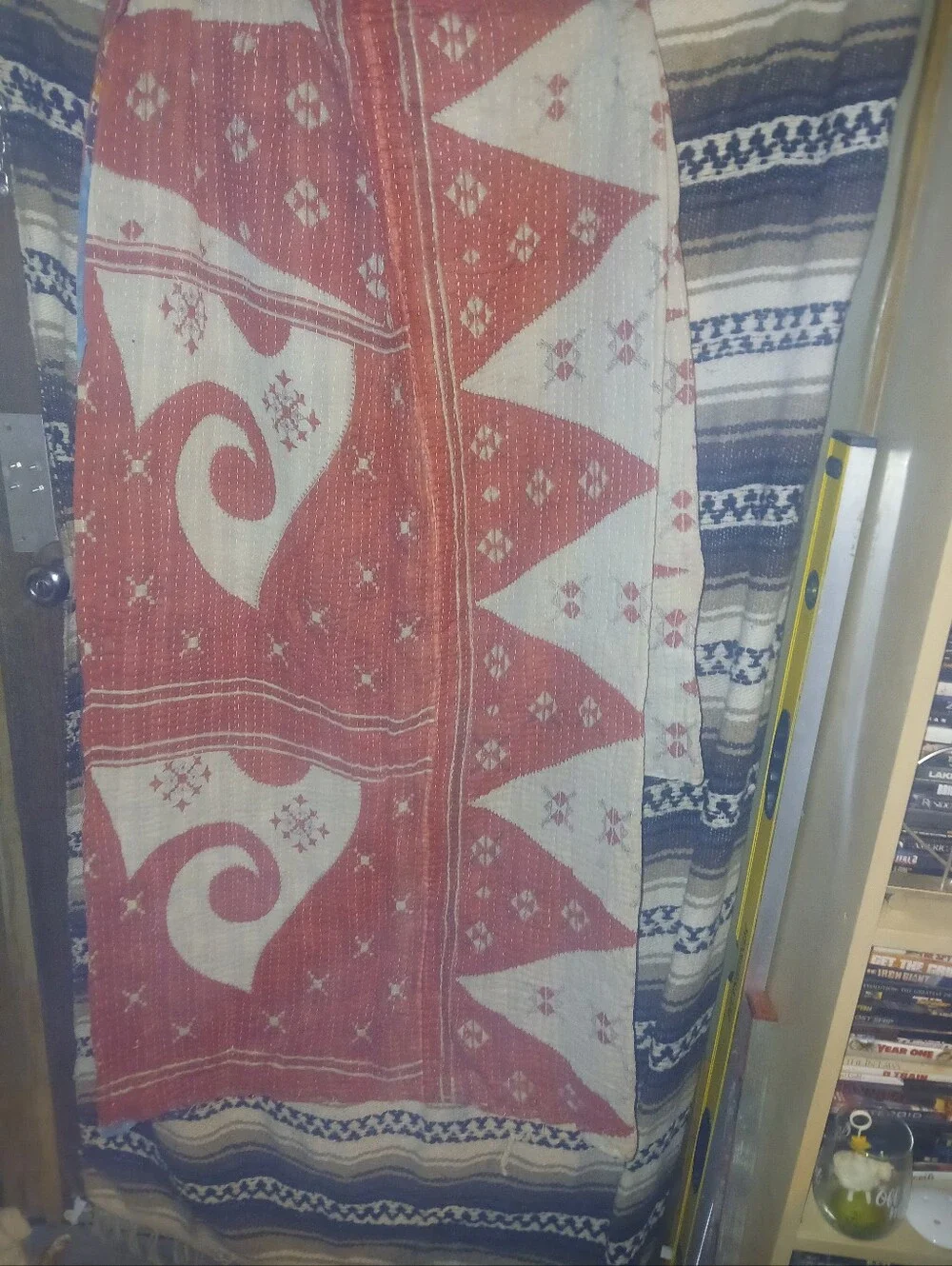 Vintage Bohemian Red and Cream Patchwork hand crafted twin blanket